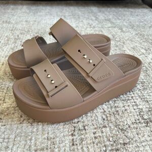 CROCS Women's Taupe Platform Slide Sandals